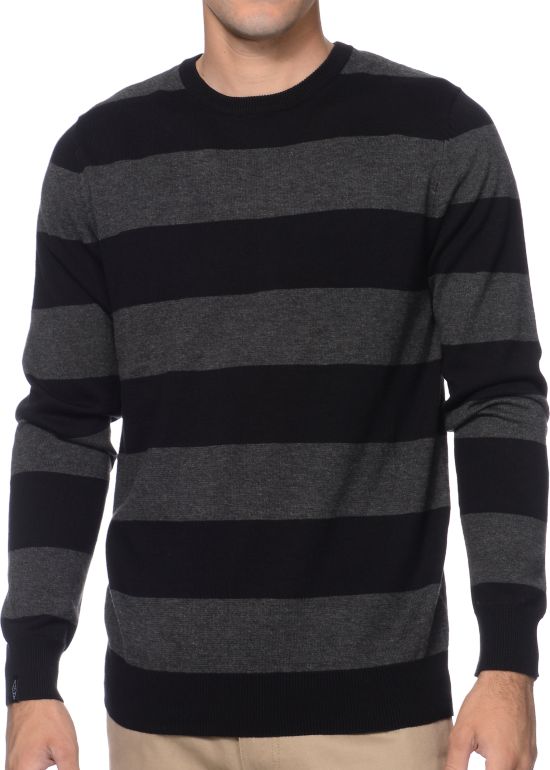 gray and black striped sweater